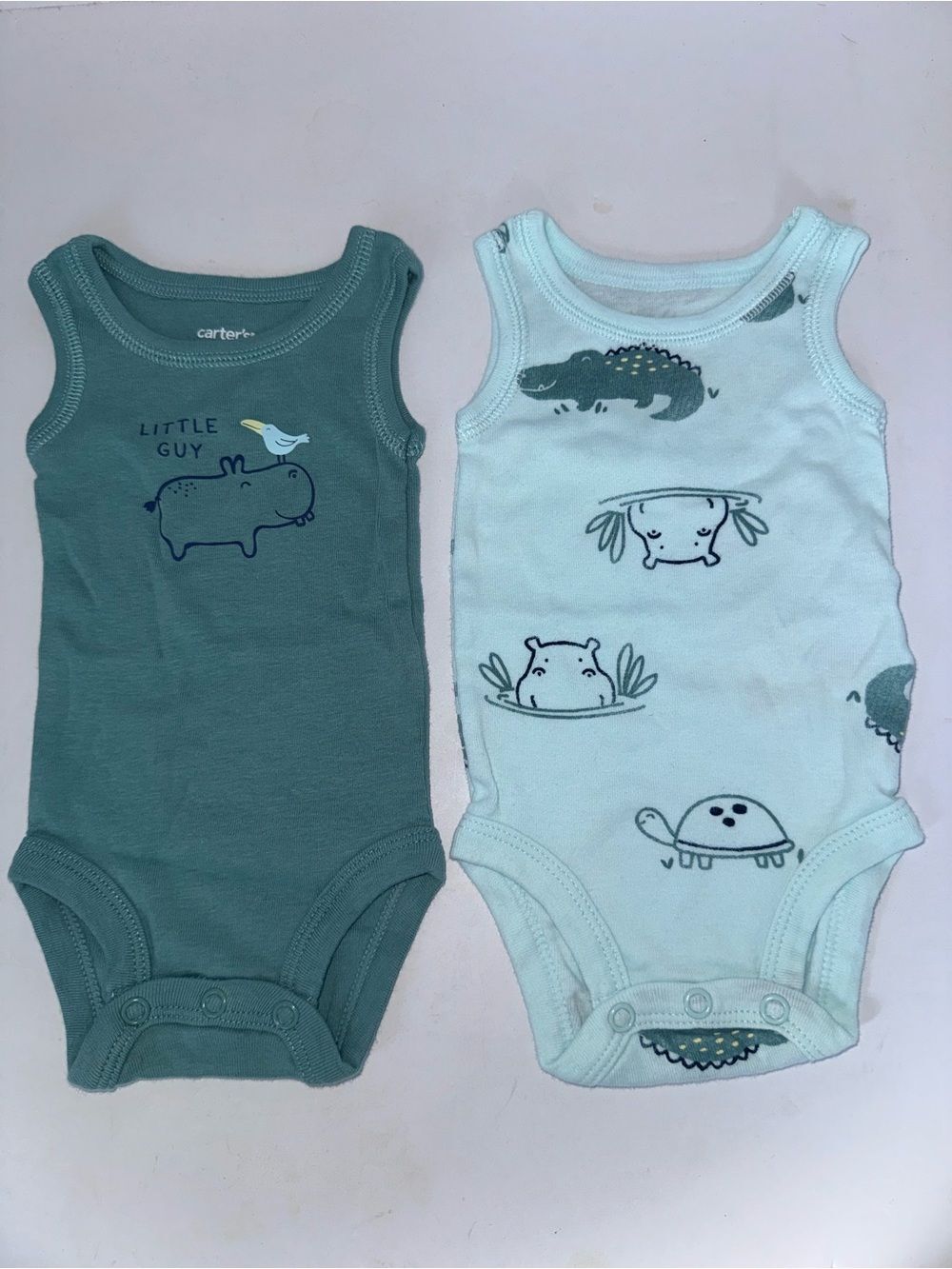 Carter's size newborn teal & green Baby Boy Sleeveless Onesie bundle